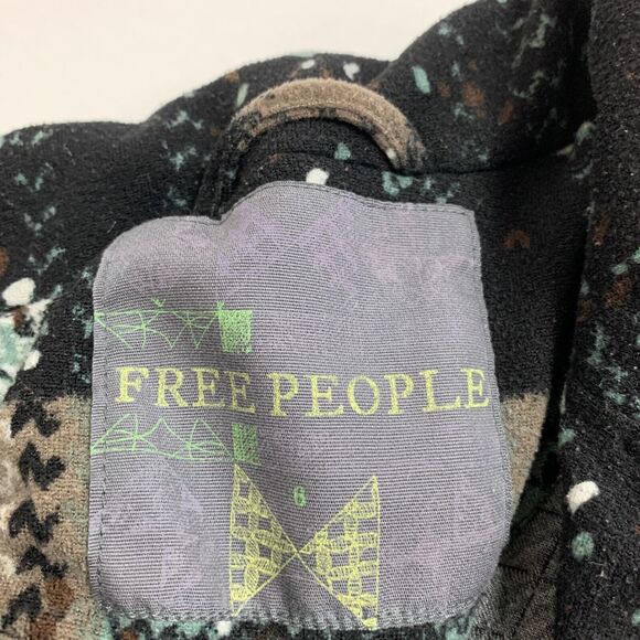 Free People Jacket Womens 6 Multi Plaid Splatter Knit Moto Asymmetric Zip Lined - Picture 8 of 13